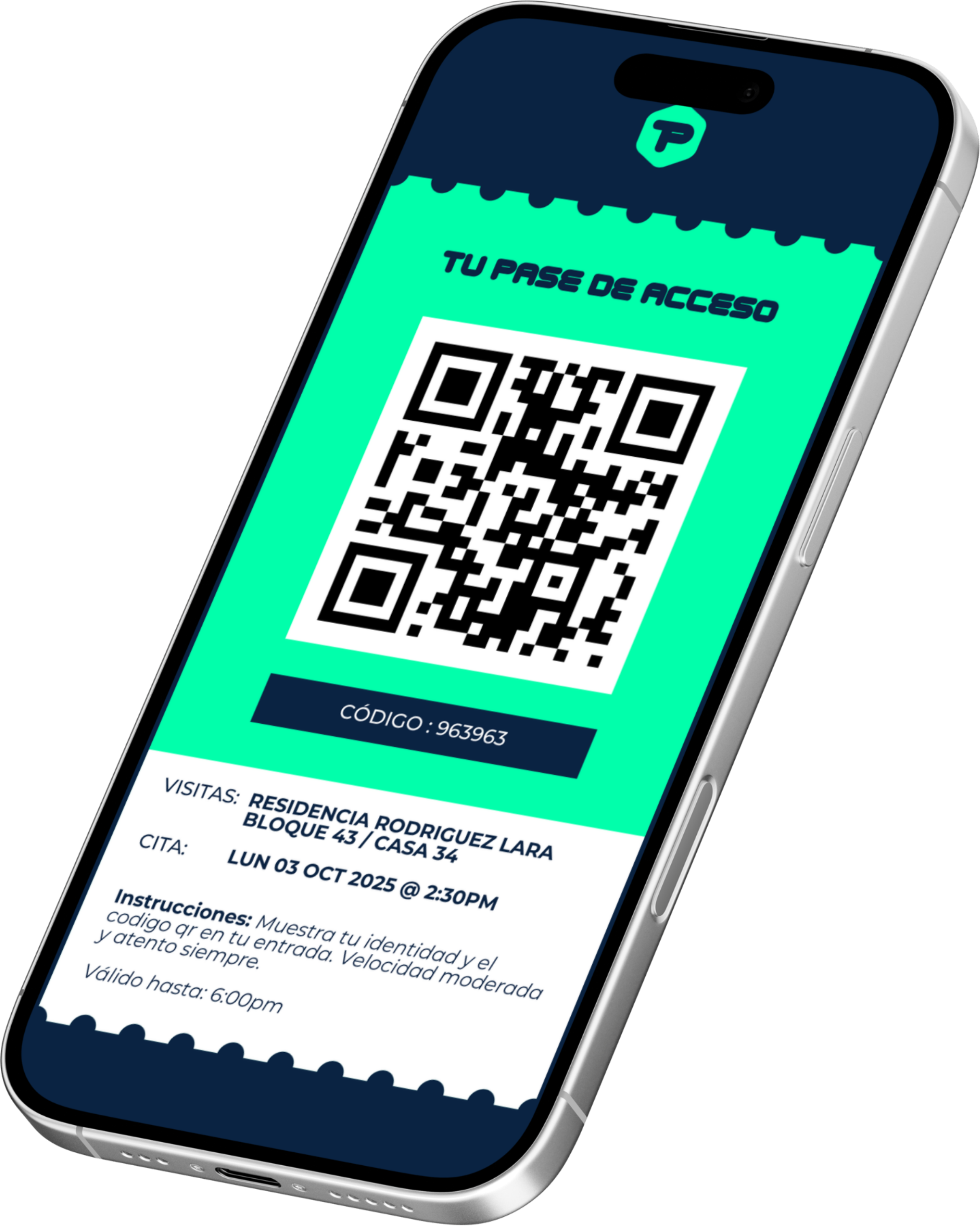 TU PASE - App móvil mostrando código QR de acceso